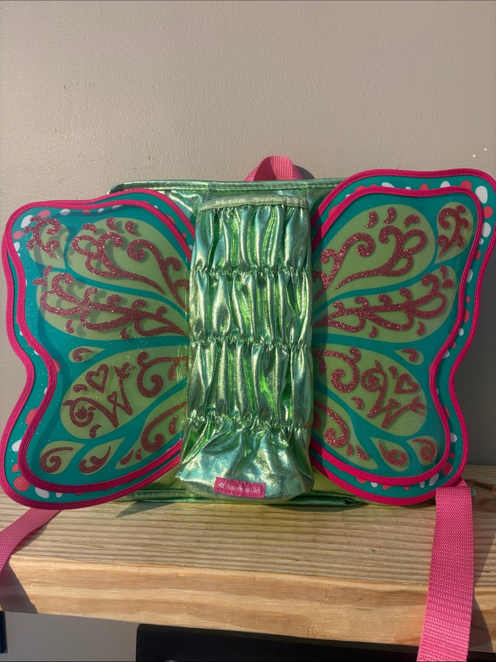American Girl Butterfly Backpack in Green and Pink